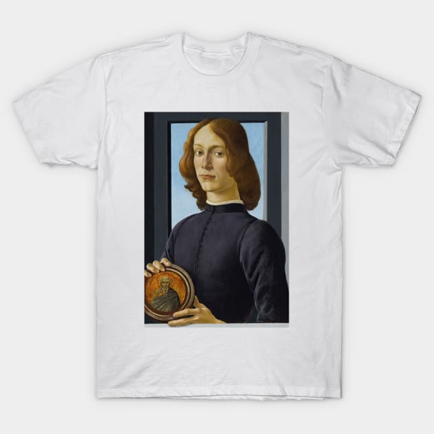 Portrait of a Young Man Holding a Roundel by Sandro Botticelli T-Shirt by Classic Art Stall